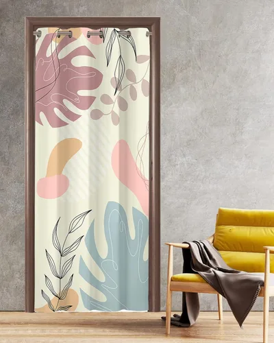 Vista 9 de Cortina opaca bohemia para puerta de 80 pulgadas de largo para dormitorio, con aislamiento térmico, ojales, cortinas opacas con mandala, orquídea