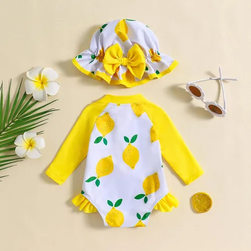 Vista 47 de Traje de baño de una pieza con cremallera de manga larga para bebé niña con gorro