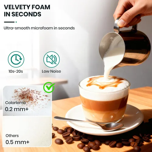 Vista 2 de Colarlemo Espumador de Leche de Mano Recargable con Soporte, Batidor de Leche para Café, Batidor Eléctrico Desmontable con 3 Batidores de Acero