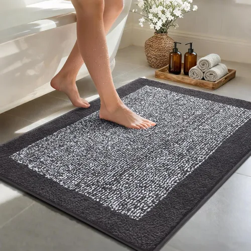 Vista 91 de Alfombras de baño de 17 x 24 pulgadas, antideslizantes, lavables, color gris, para bañera, tapete de baño para baño, tapete suave y absorbente