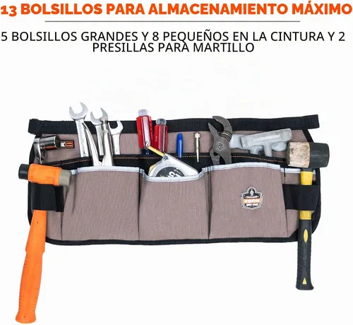 Vista 2 de Ergodyne Arsenal 5706 Delantal de cintura de lona con 13 bolsillos para herramientas, gris