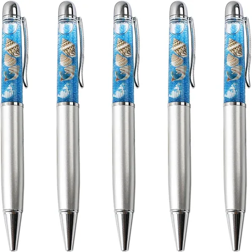 Vista 11 de Gullor 5 piezas de bolígrafos retráctiles, bolígrafo de arena líquida brillante con detalle de flotación dinámica, serie Océano