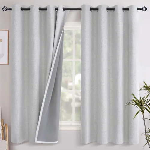 Vista 90 de YoungsTex - Cortinas opacas de lino para dormitorio, oscurecimiento de la habitación, cortinas con textura de lino, paneles con aislamiento térmico