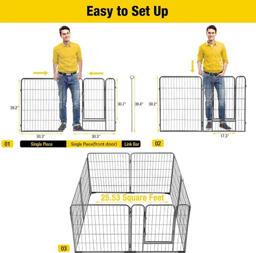 Vista 5 de Corralito plegable de metal para perros con puerta de puerta, valla de metal resistente para animales pequeños, perrera para exteriores
