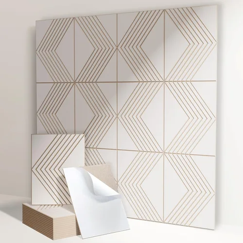 Vista 13 de Paneles acústicos, paneles de pared acústicos autoadhesivos, 12 piezas Chevron Peak - Blanco pálido