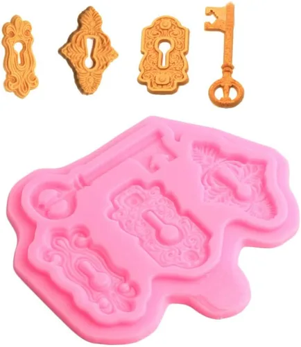 Vista 9 de Lock Key - Molde de silicona para fondant, paquete de 3 tornillos de arcilla para cinturón, molde de correas para chocolate, decoración de pasteles