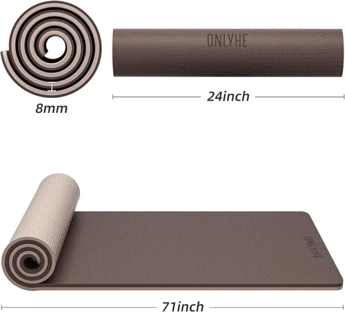 Vista 2 de Tapete de yoga grueso (8 mm) tapete de ejercicio antideslizante y resistente a rasgaduras, tapete de pilates para hombres y mujeres, tapetes