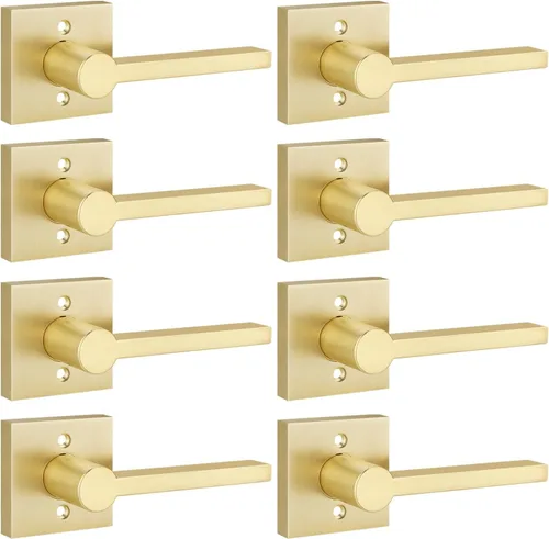Vista 32 de EHOMEWARE Juego de manijas dobles para puerta delantera, paquete de 1 manija de puerta cuadrada de latón satinado, combinación de perilla de puerta
