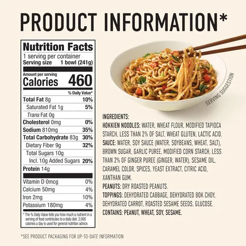 Vista 3 de Tazón de fideos Annie Chun's sabor Kung Pao Vegano, estable, 8.5 oz (paquete de 6), comida preparada para microondas de estilo chino