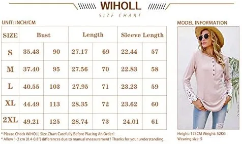 Vista 6 de WIHOLL Camisetas Henley de manga larga con cuello redondo y botones de encaje para mujer