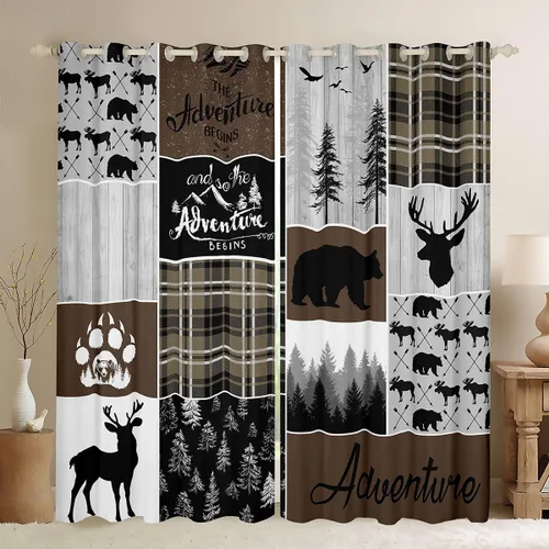 Vista 19 de Cortinas rústicas retro de cabaña, cortinas opacas de oso ciervo, 38 pulgadas de ancho x 45 pulgadas de largo, 2 paneles, cortinas de caza