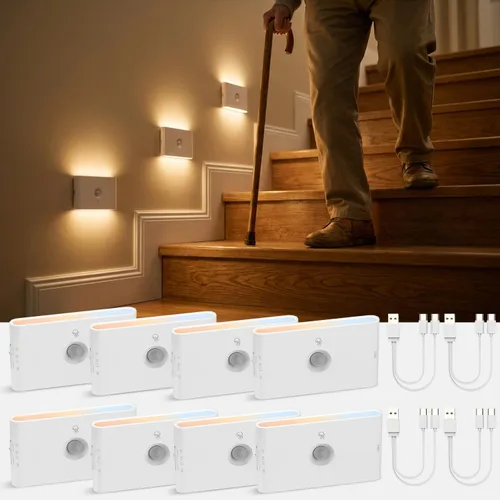 Vista 14 de wowatt Luz de escalera recargable con sensor de movimiento, luces de noche blancas con montaje magnético, luces de escalera regulables para Blanco