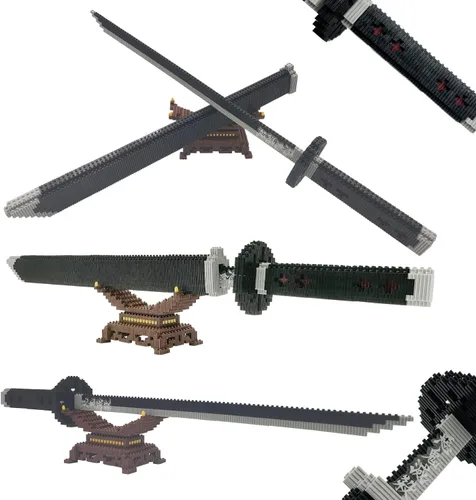 Vista 7 de Beego Kill Demon Sword - Juego de construcción de espada negra Tanjirou de 19 pulgadas con soporte para espada