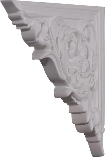 Vista 2 de Ekena Millwork SB08X06FL-L Flower, Brackets de escalera izquierda, 8 5/8"A x 6 1/4"Al x 5/8"P, encerado