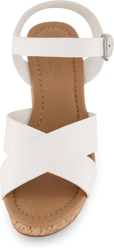 Vista 3 de CUSHIONAIRE Sandalias Rosie de cuña de corcho para mujer + espuma viscoelástica, Negro