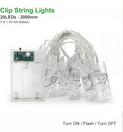 Vista 5 de Dopheuor Luces en Cadena con Clip para Fotos LED, Luces de Hadas con Clip para Fotos Colgantes, Operadas a Pilas para Regalos, Patio, Navidad