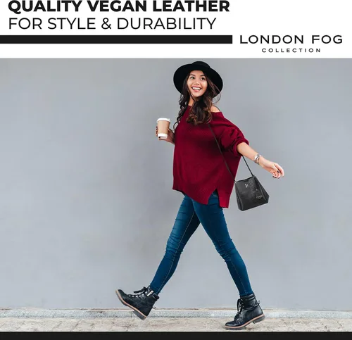 Vista 3 de LONDON FOG Bolso de hombro COCO para mujer, bolsos de cuero vegano