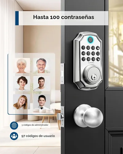 Vista 4 de Cerradura de puerta de entrada sin llave con mango, juego de cerradura de puerta delantera con control de aplicación, cerradura de puerta de código