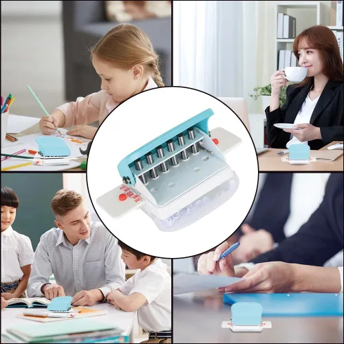 Vista 6 de Tiiyee Perforadora de 6 agujeros, perforadora de papel de hojas sueltas, ajustable, de mano con líneas de escala A4/30, A5/20, B5/26, perforadora