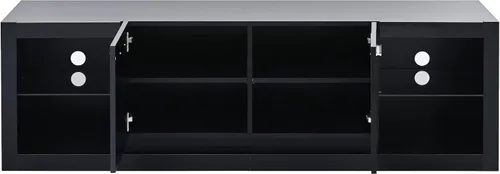 Vista 6 de Soporte de TV versátil de alto brillo con luces LED que cambian de color y 2 estantes de vidrio templado, centro de entretenimiento para televisores