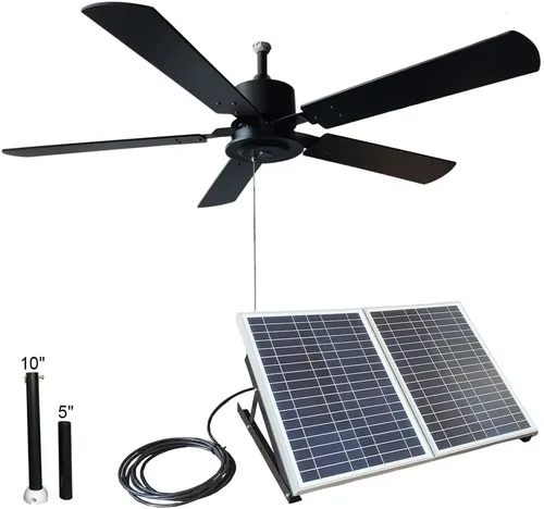 Vista 6 de Ventilador de techo solar para exteriores de 52 pulgadas con aspas de madera, panel solar total de 60 W para porches, patios, cenadores, pasarelas