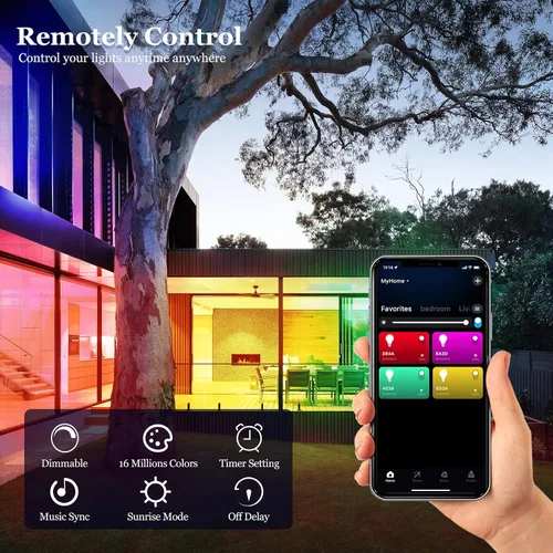 Vista 8 de Bombilla inteligente, WiFi y Bluetooth 5.0, A19 E26 800LM bombilla que cambia de color, blanco cálido a frío, luces LED regulables, control