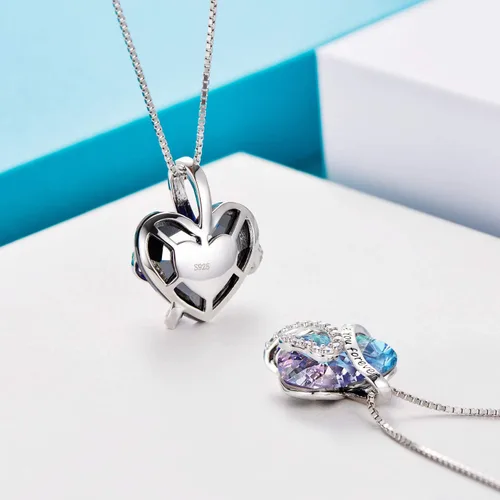 Vista 3 de AOBOCO Collar de corazón de plata de ley con colgante de corazón de cristal, joyería de cristal "I Love You Forever", regalos para mujer