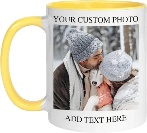 Vista 11 de Taza de café personalizada de 11 onzas de cerámica – Agregue foto, texto o logotipo Taza con imagen personalizada, impresión a doble cara, apta