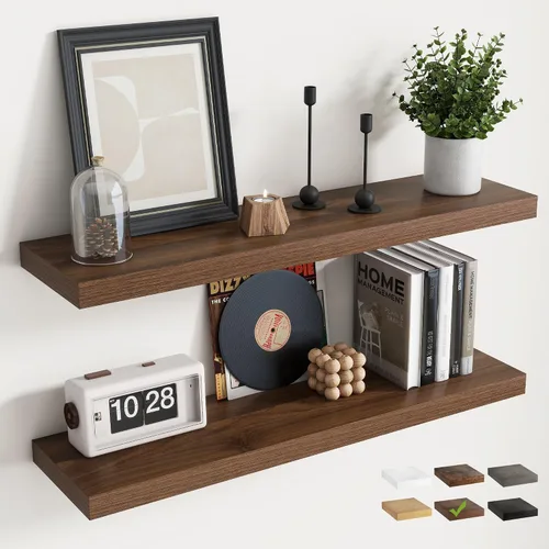 Vista 25 de Estantes flotantes cuadrados de 8 pulgadas para pared, paquete de 3, estantes de baño con veta de madera de 8"D con soportes invisibles, estantes