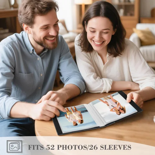 Vista 4 de Artmag Álbum de fotos de 5 x 7 pulgadas, con bolsillos transparentes para páginas transparentes, cubierta de piel, libro deslizante para álbum