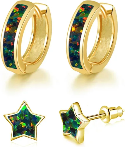Vista 178 de CiNily Aretes Huggie de ópalo con bisagras, chapados en oro, hipoalergénicos, pequeños aretes de aro para mujeres, adolescentes, niñas, hombres