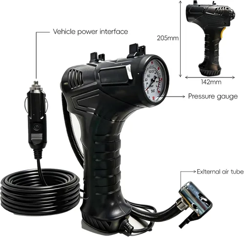 Vista 8 de Compresor de aire portátil, inflador de neumáticos de 12V DC Medidor de presión digital, 150 PSI, luz LED, coche, motocicleta, bicicleta, anillo