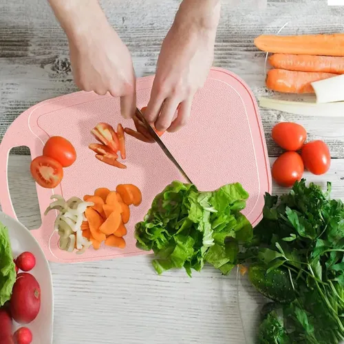 Vista 4 de Tabla de cortar para cocina, tablas de cortar de paja de trigo con ranuras para jugo