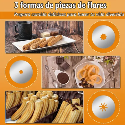 Vista 3 de 1+8PCS Churro Maker Kits, acero inoxidable Churro Maker Machine/ 3 piezas de flores/2 cepillos/bolsa de tuberías/boquilla de tubería/convertidor