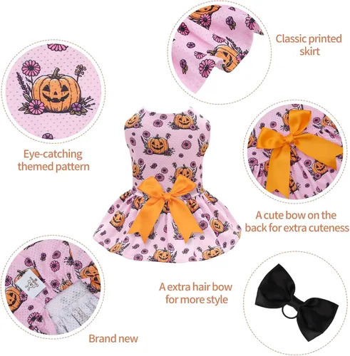 Vista 2 de CuteBone Vestido de malla para perro, vestido de Halloween para cachorros, traje de verano para mascotas, moda de verano para perros pequeños, ropa