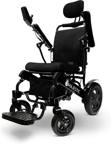 Vista 17 de Silla de ruedas motorizada eléctrica ligera para personas mayores y adultos, reclinación automática plegable de largo alcance con potente motor