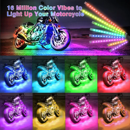 Vista 7 de 8 piezas de luces LED RGB para motocicletas para Harley Davidson Kawasaki Suzuki Yamaha Golf Cart, kit de luces LED multicolor impermeables de 12V