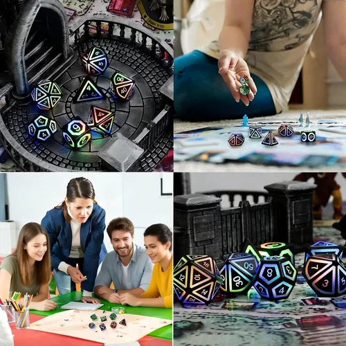 Vista 6 de Juego de dados DND recargables, dados iluminados, 7 dados LED balanceados brillantes, dados electrónicos, dados D & D, juego de dados poliédricos