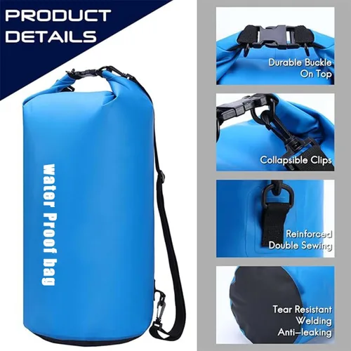 Vista 3 de Bolsa seca impermeable, mochila de almacenamiento seca ligera con parte superior enrollable, natación, canotaje, kayak, campamento, playa (azul 10 L)