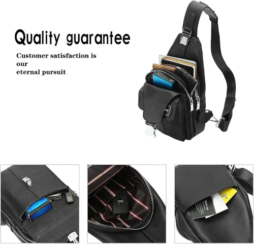 Vista 4 de Leathario Bolso bandolera de cuero para hombre, bolso de hombro, bolso de hombro, bolso casual, multiuso