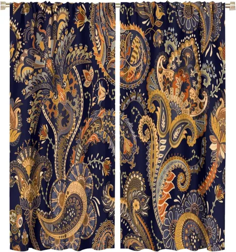 Vista 189 de Cortinas opacas con estampado de flores de cachemira, estampado de cachemira sobre fondo blanco, para decoración del hogar, cocina, restaurante