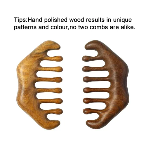 Vista 3 de Peine de madera, peine de masaje de cuero cabelludo, peine de madera natural para el cabello de dientes anchos, herramienta de masaje de cabeza sin