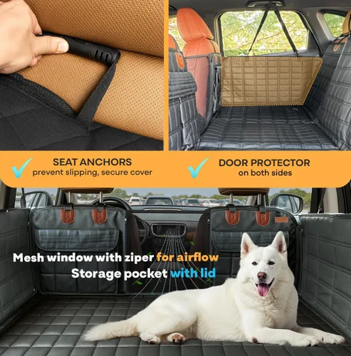 Vista 2 de Funda de asiento de automóvil para perro para asiento trasero con parte inferior dura, extensor de asiento trasero impermeable para perros, cama