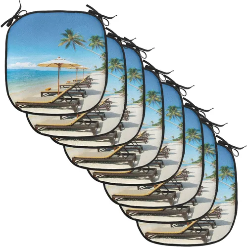 Vista 100 de Lunarable Cojín para silla costera, diván del desierto, descanso solitario, vacaciones, tropical, resort playa, ocio, asiento acolchado para cocina