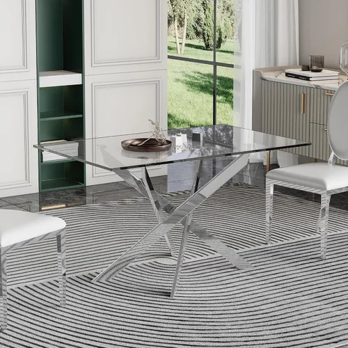 Vista 8 de SSLine Mesa de comedor redonda para 2-4, mesa de comedor de cristal transparente de lujo con base de pedestal plateada de 36 pulgadas, mesa