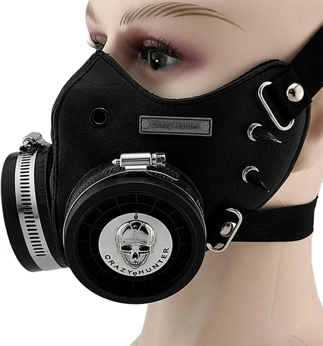 Vista 4 de Máscara Steampunk para Cosplay, Máscara de Cráneo, de Cuero Gótico para Hombres/Mujeres