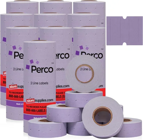 Vista 22 de Perco Etiquetas azules de 2 líneas, 6,000 etiquetas de precio en blanco y fecha para pistolas Perco de 2 líneas de precio y fecha, 8 rollos, 1