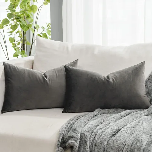 Vista 34 de Juego de 2 fundas de almohada decorativas de terciopelo de 14 x 14 pulgadas con cremallera, fundas de cojín cuadradas suaves y lisas de lujo