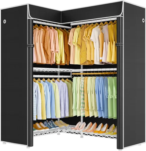 Vista 19 de ULIFHOME E15C Pro - Perchero en forma de L para esquina, perchero independiente para colgar ropa, sistema de armario resistente de 48.8 pulgadas