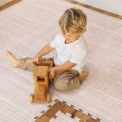 Vista 23 de Alfombra de juego Lillefolk para bebés para el piso – 4x6 pies Beige Azulejos suaves de espuma EVA no tóxicos premium para tiempo de barriga